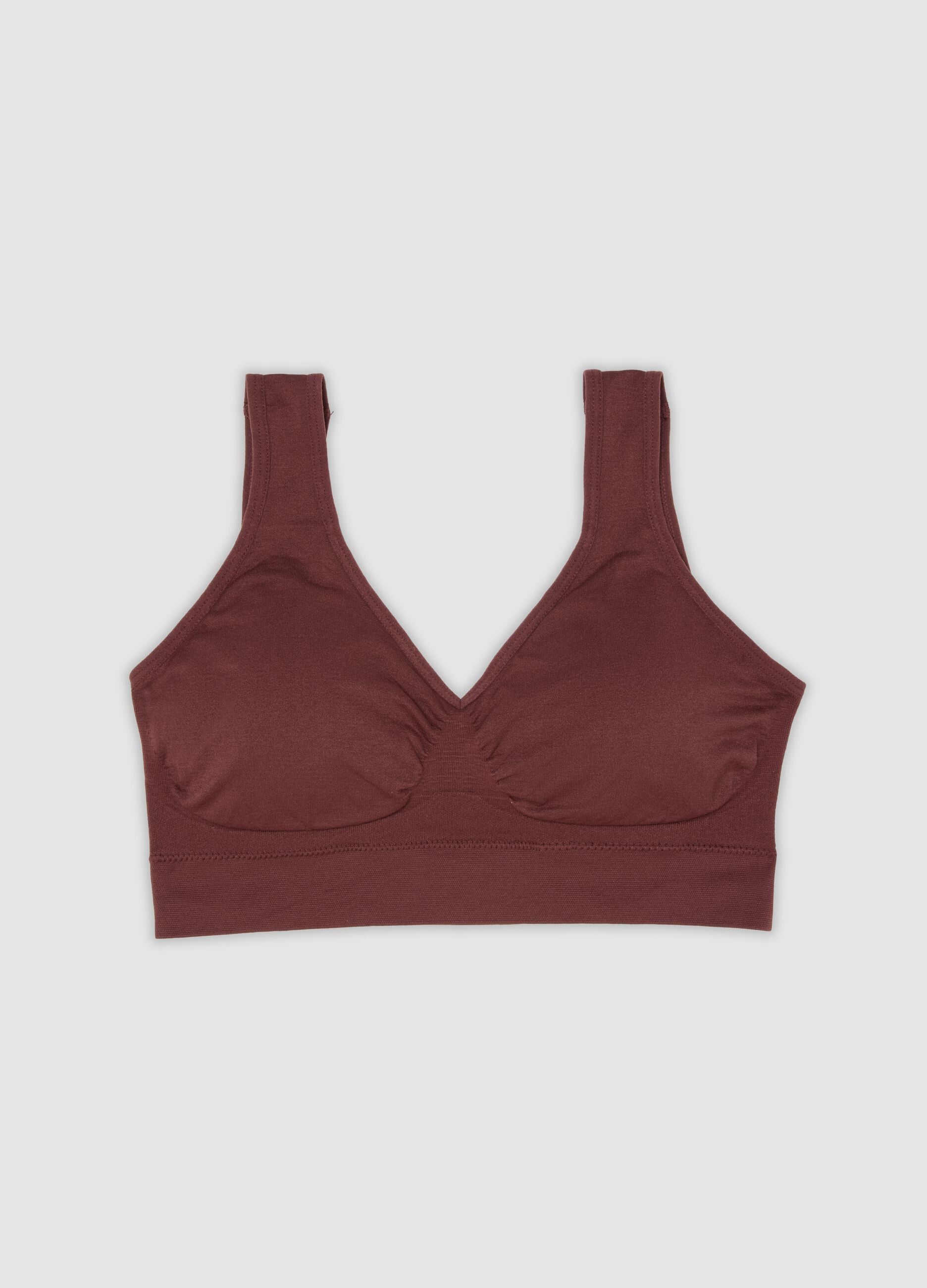 Brown stretch-fabric bra with removable padding