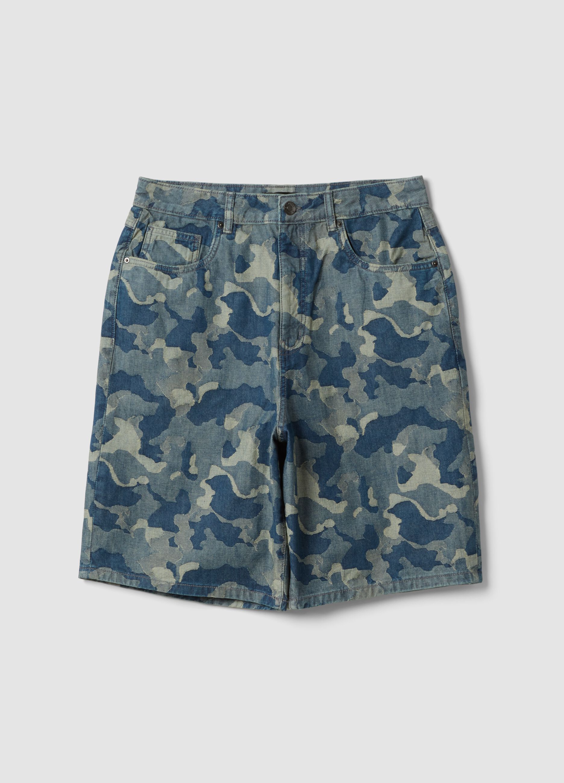 Blue pure cotton denim skater-fit shorts