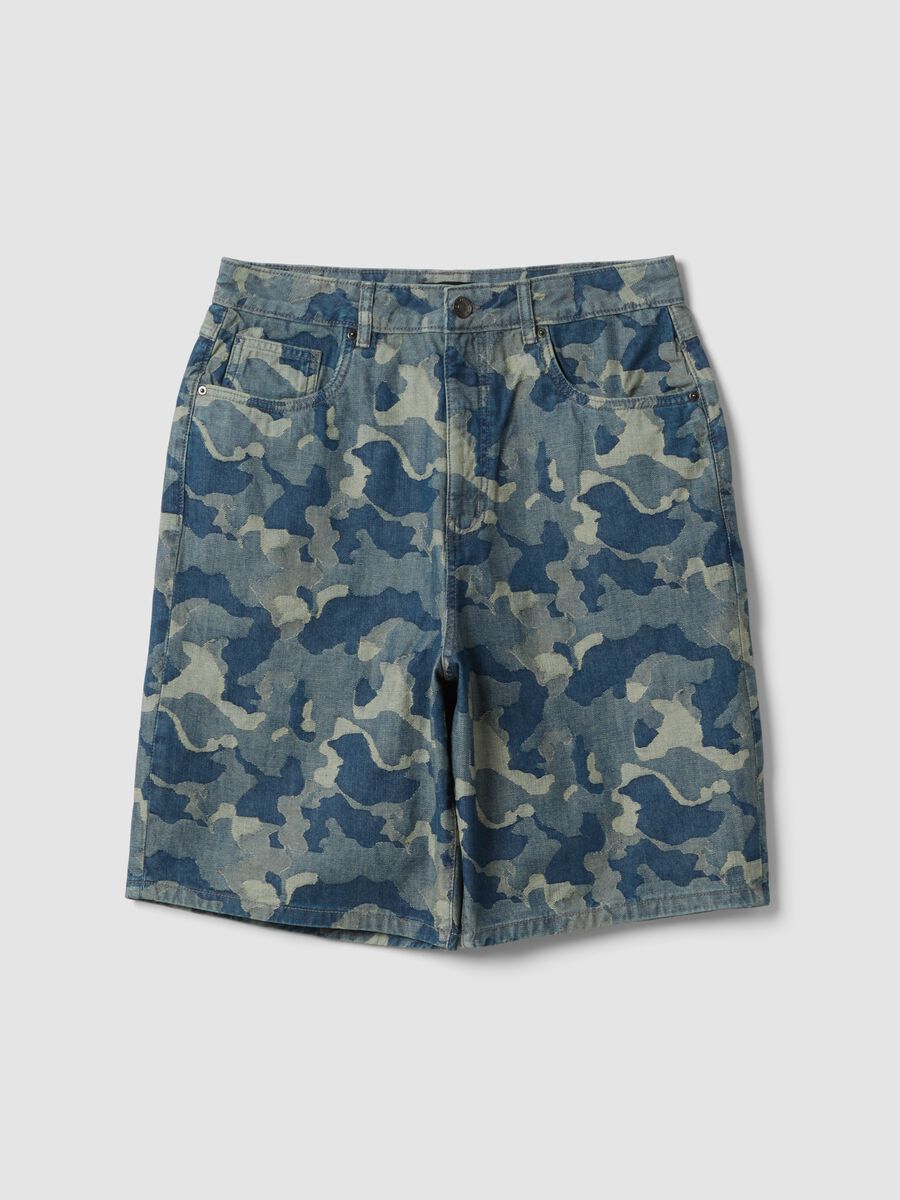 Blue pure cotton denim skater-fit shorts_4