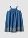 Blue pure lyocell dress with straps and hem embroidery_1