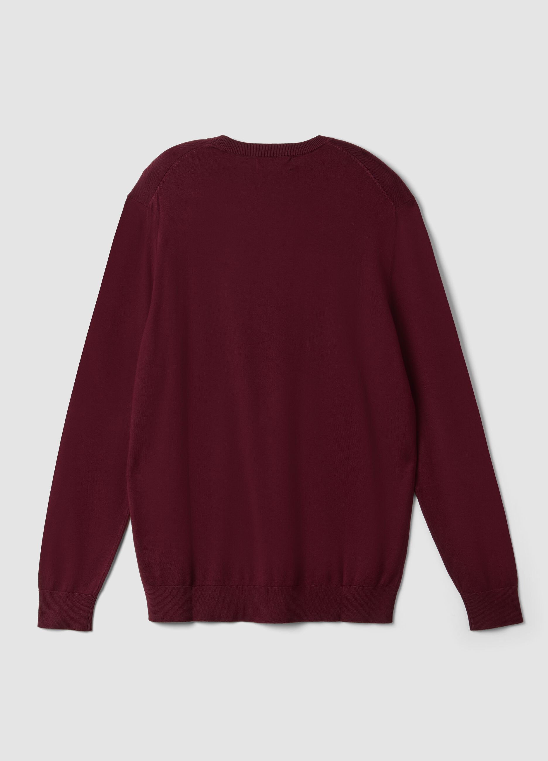 Burgundy viscose-blend crew-neck jumper, regular fit