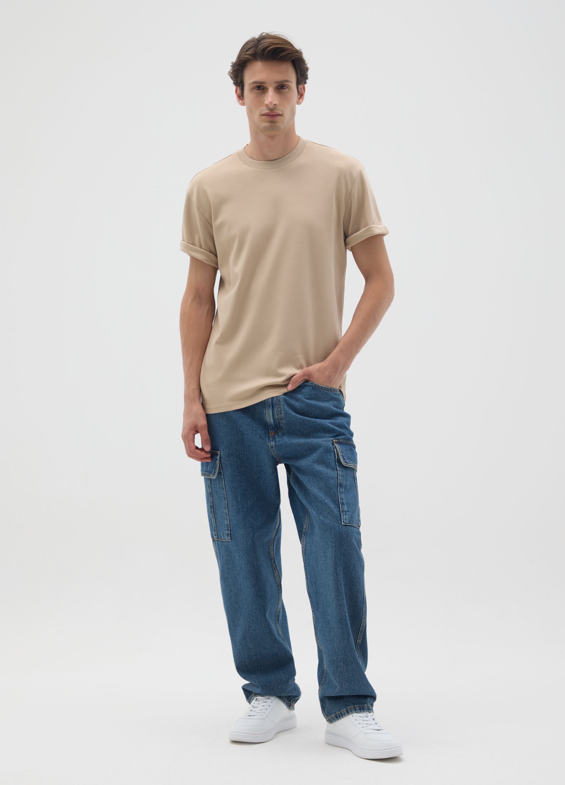 Beige Pure Cotton Relaxed Fit T-Shirt