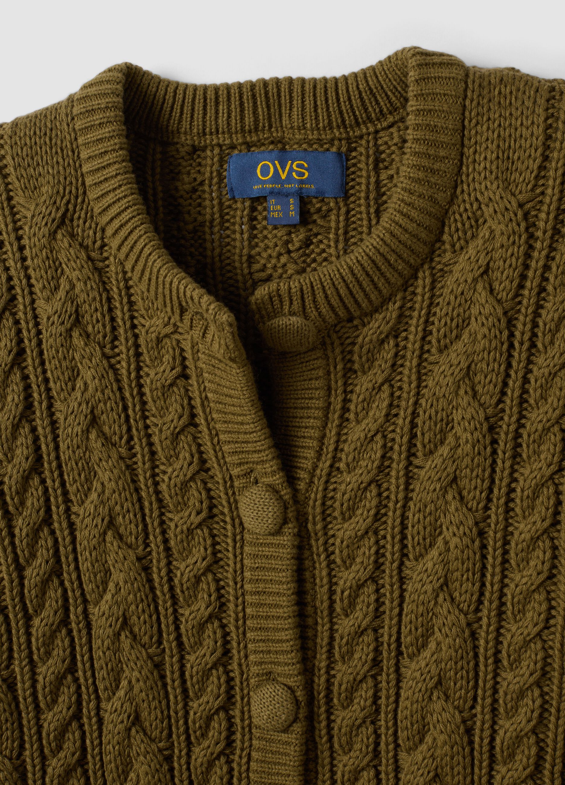Cardigan verde in puro cotone a trecce regular fit