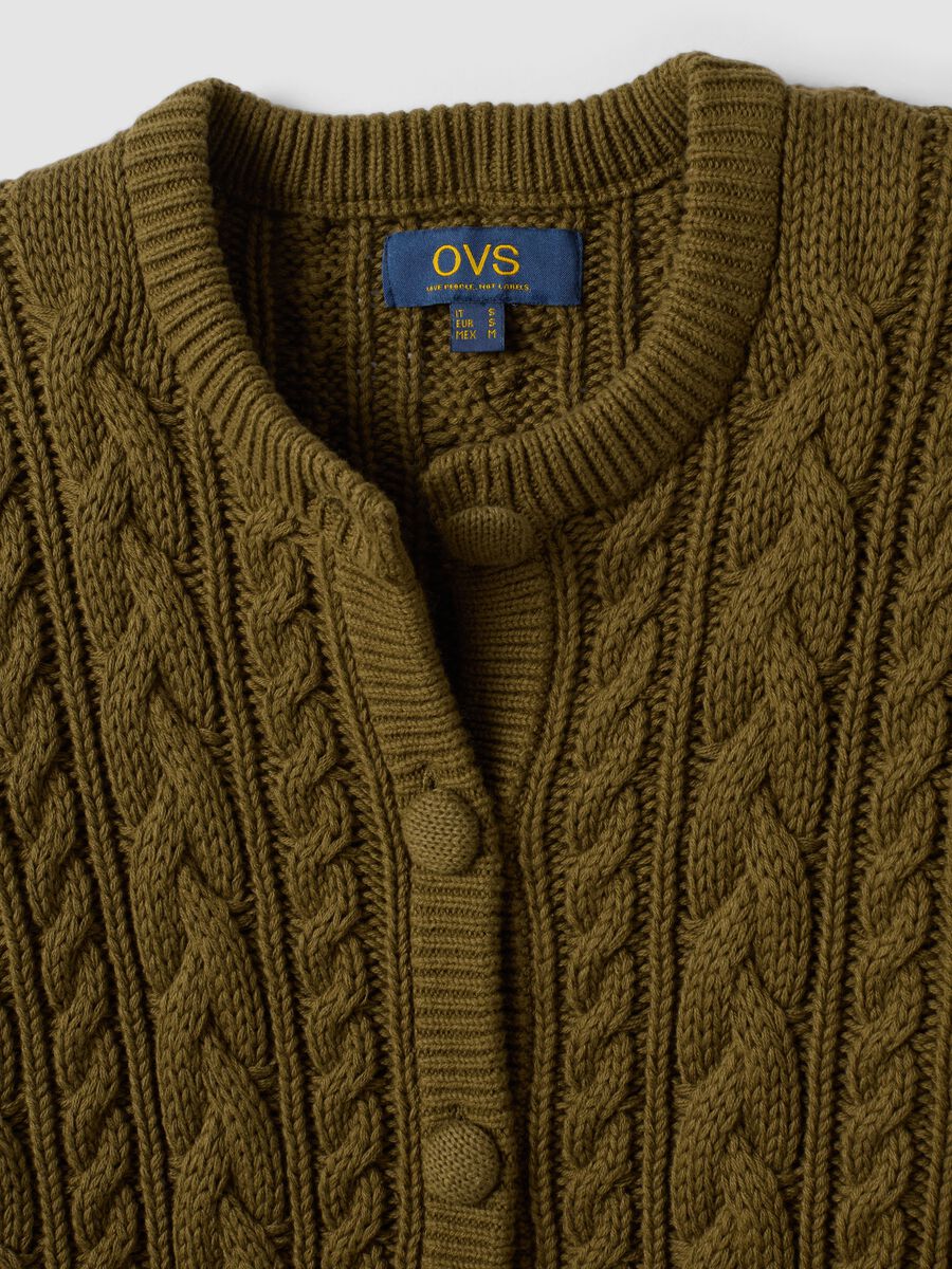 Cardigan verde in puro cotone a trecce regular fit_5