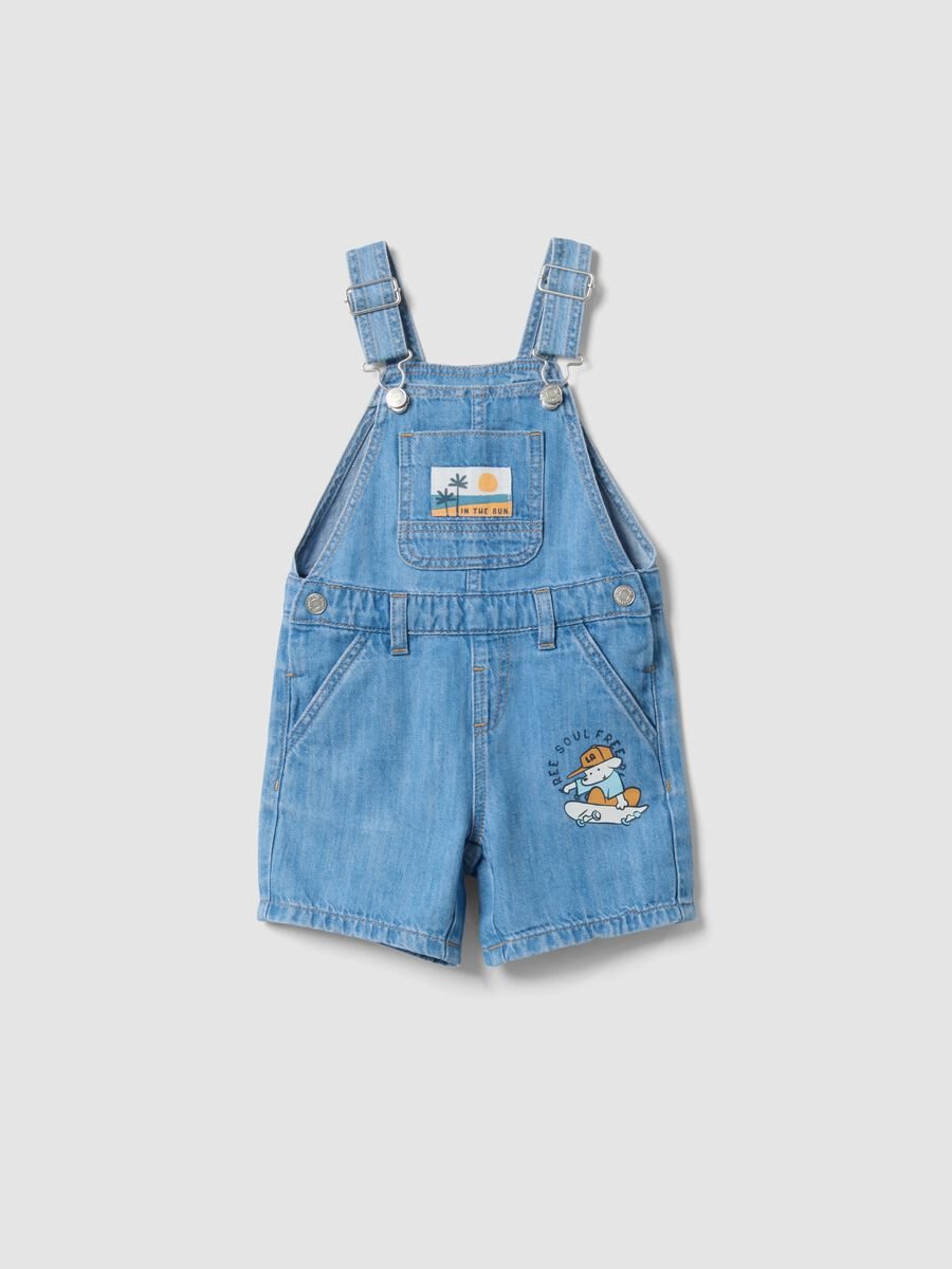 Jardineiras de ganga azul em puro algod&atilde;o para beb&eacute;, ajuste regular_0