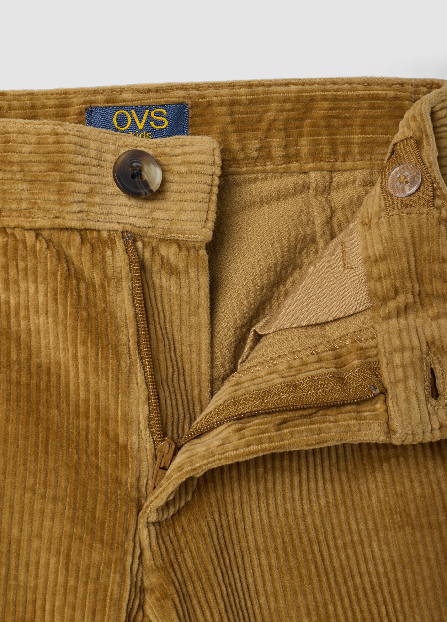 Yellow regular-fit ribbed stretch cotton chino trousers