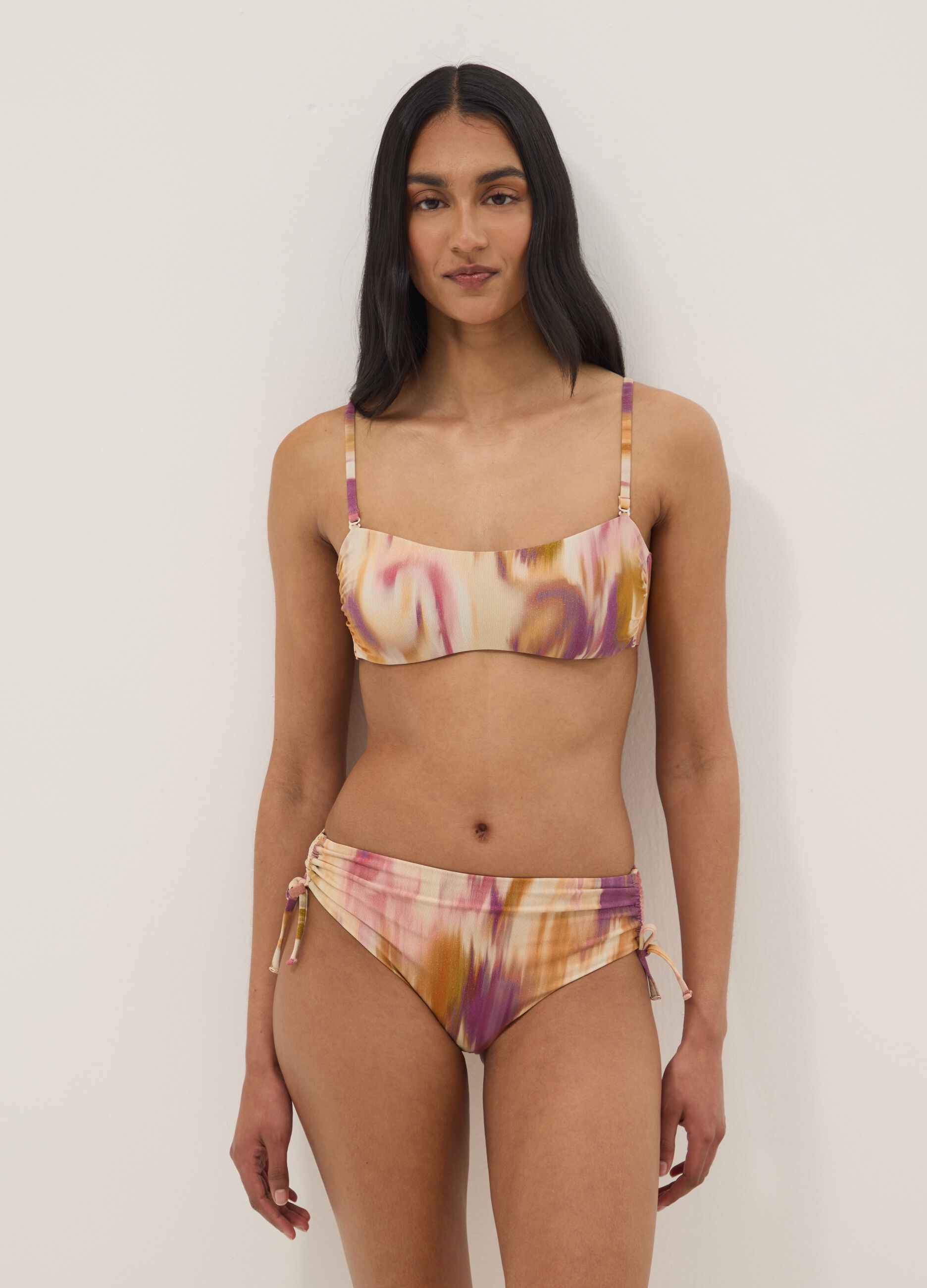 Multicolour stretch bandeau bikini top
