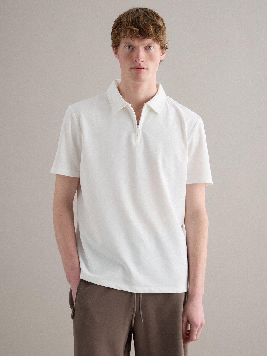White Stretch Cotton Short Sleeve Polo Regular Fit_0