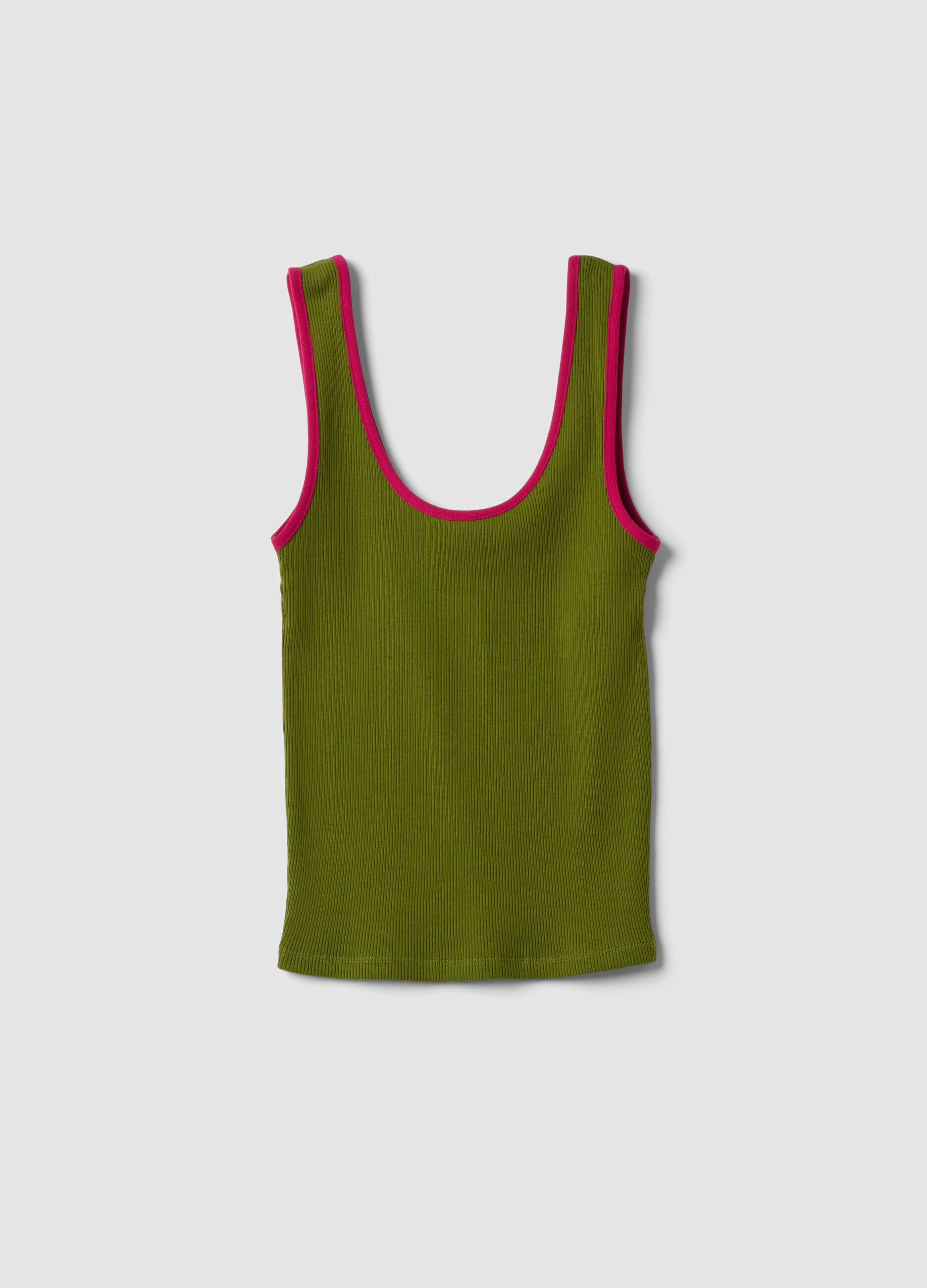 Camiseta de tirantes verde de algod&oacute;n puro acanalado