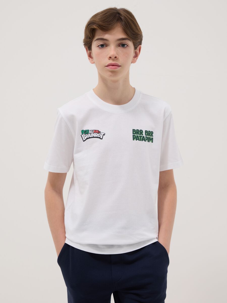 Jungen T-Shirt aus reinem Baumwolle, wei&szlig;, regular fit mit Druck_0