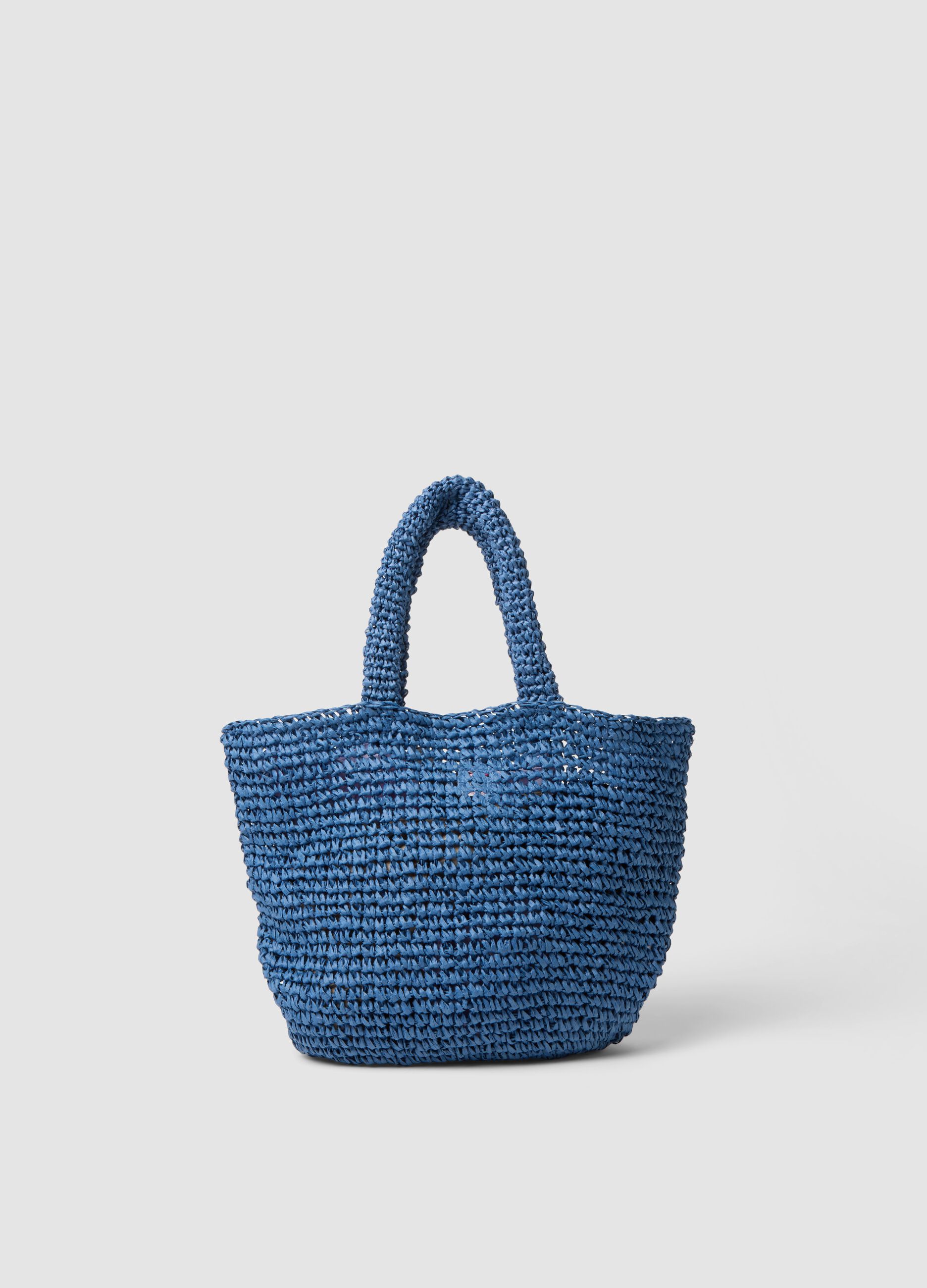 Blue beach bag in pure woven paper fabric