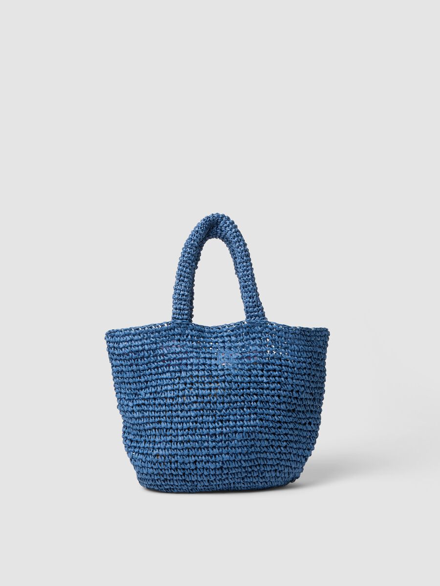 Blue beach bag in pure woven paper fabric_1