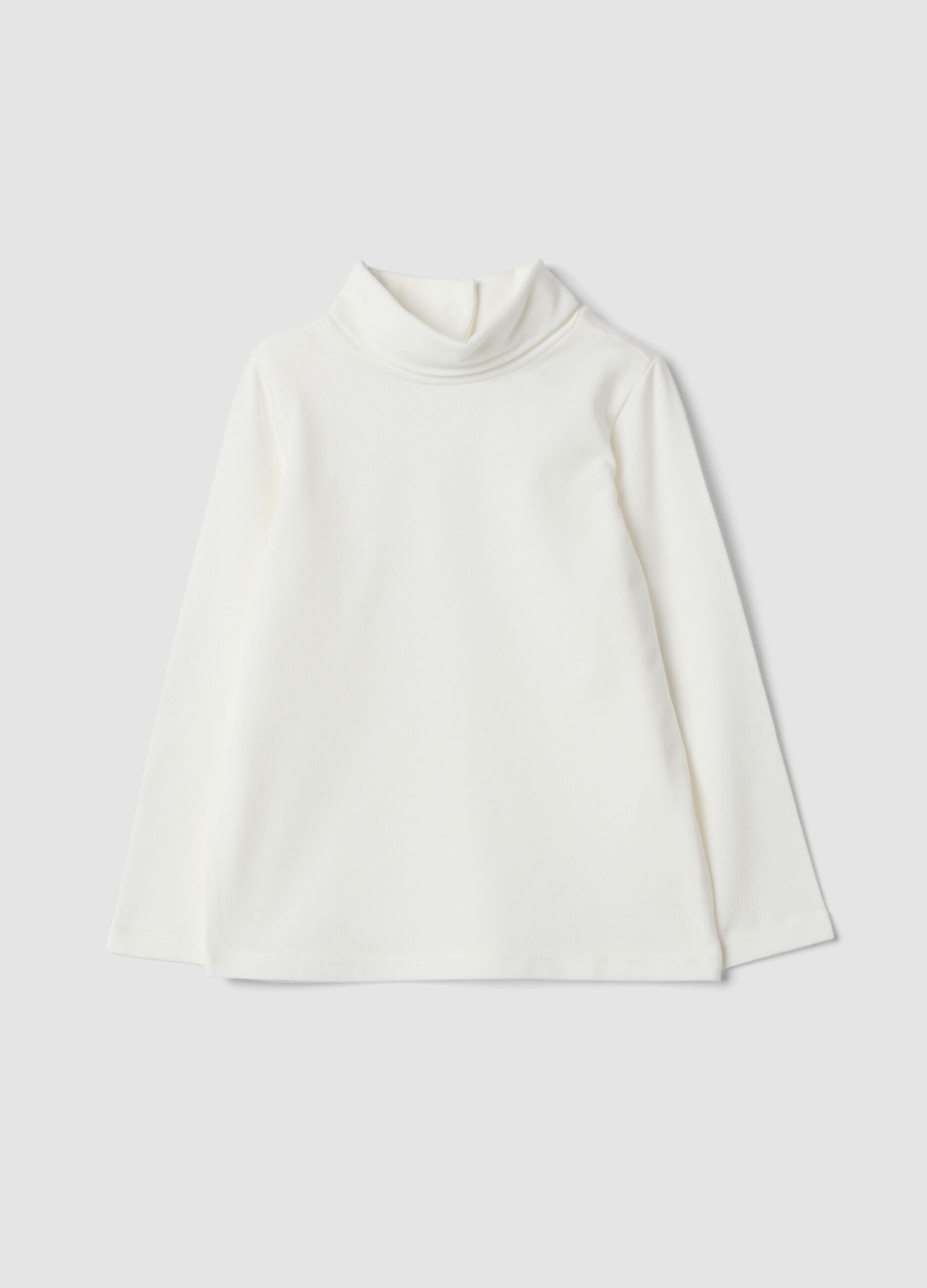 T-shirt bianca in cotone organico elasticizzato con colletto rialzato