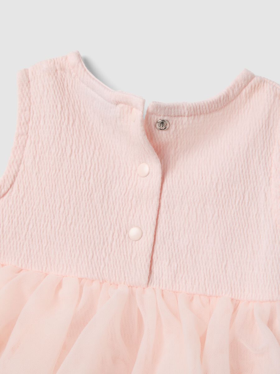 Pink stretchy cotton baby romper with ruffles_3