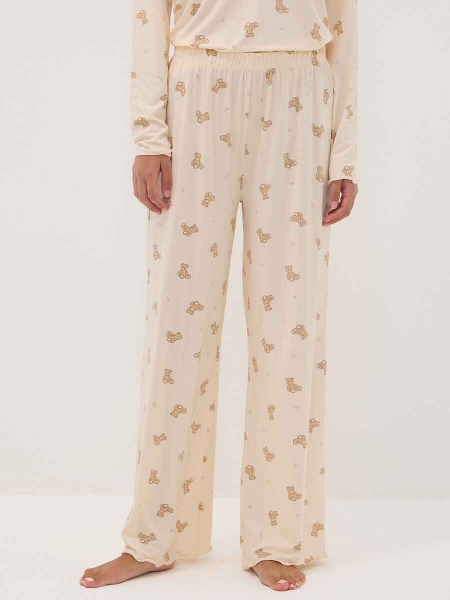 Cream-white stretch fabric crew-neck pyjamas_2