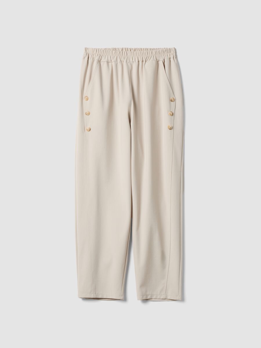 Beige Regular-Fit-Hose aus Stretch-Baumwolle mit elastischem Bund_4