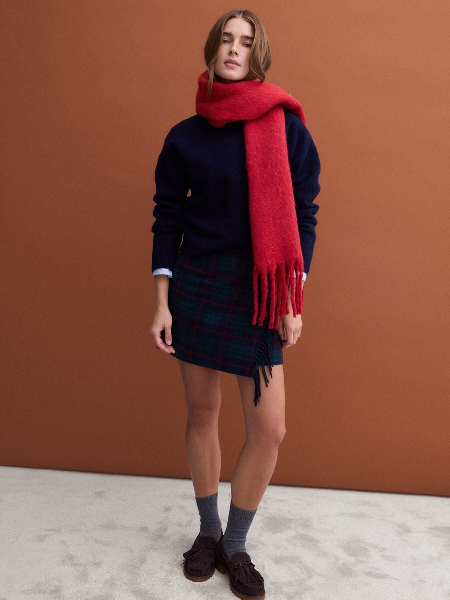 Green and blue checked wool and viscose-blend skirt_0