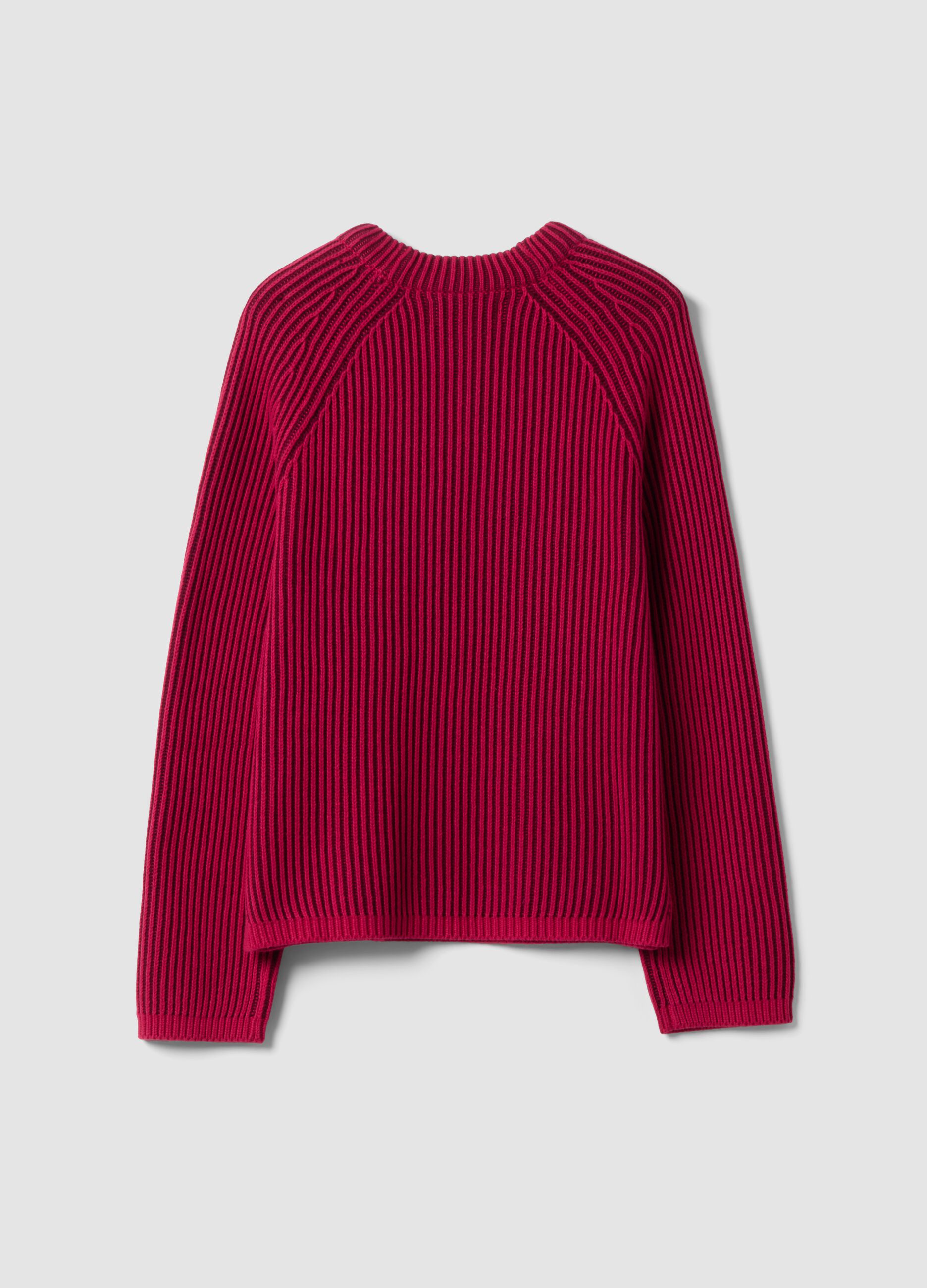Mehrfarbiger Rippstrick-Pullover aus reiner Baumwolle mit Rundhals, Regular Fit