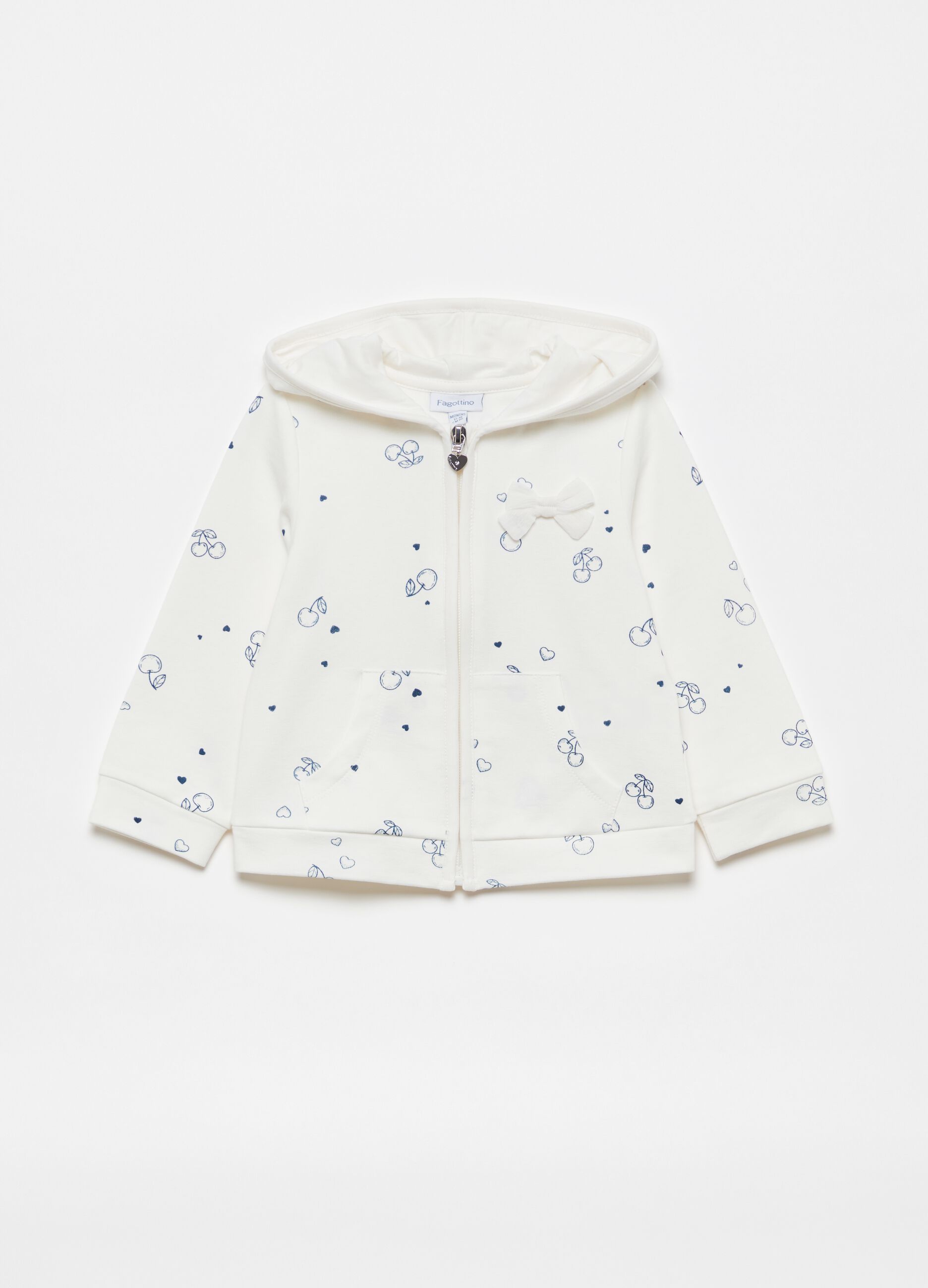 Full-zip sweatshirt with hood and cherries print