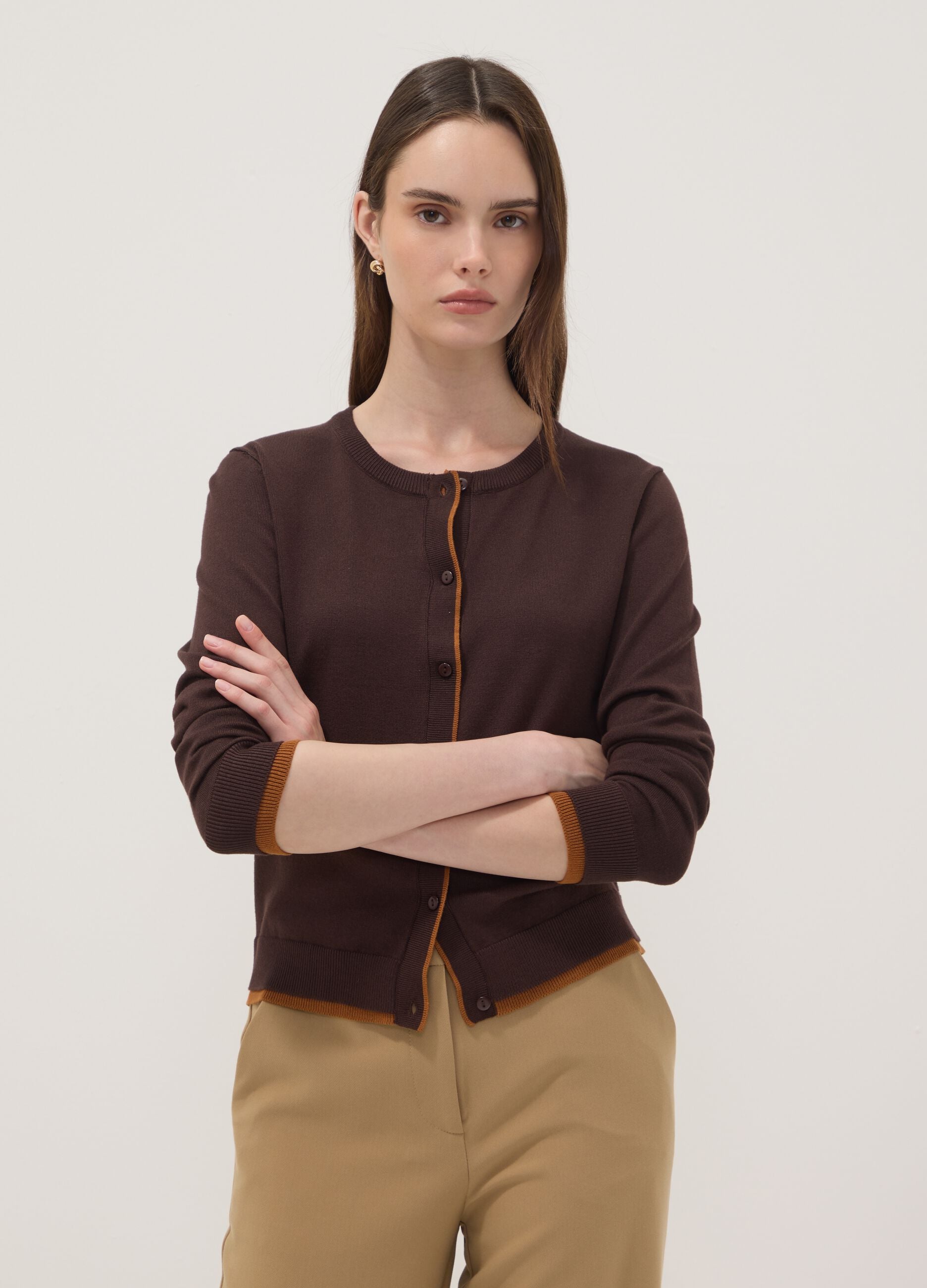 Brauner Cardigan aus Viskosemix mit langen &Auml;rmeln
