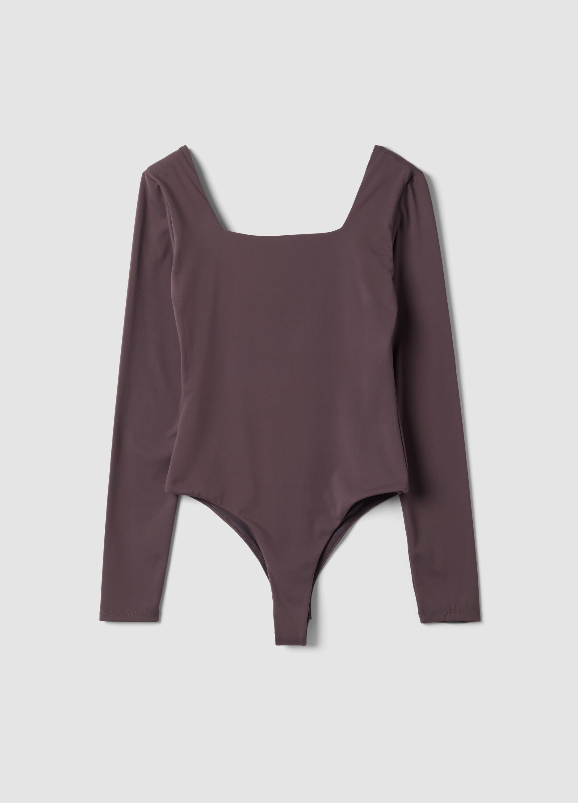 Body marrone in tessuto elasticizzato con Scollo madonna
