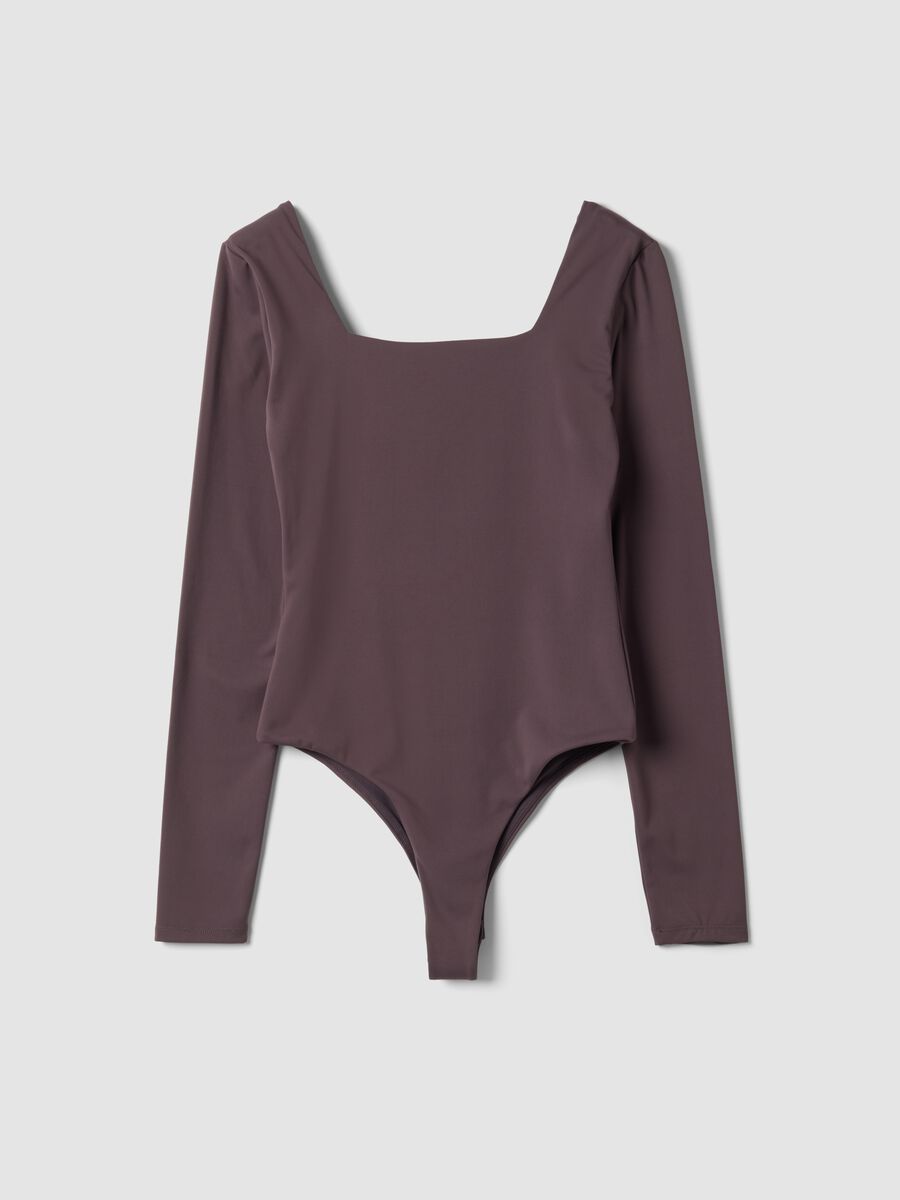 Brown stretch-fabric bodysuit with sweetheart neckline_6