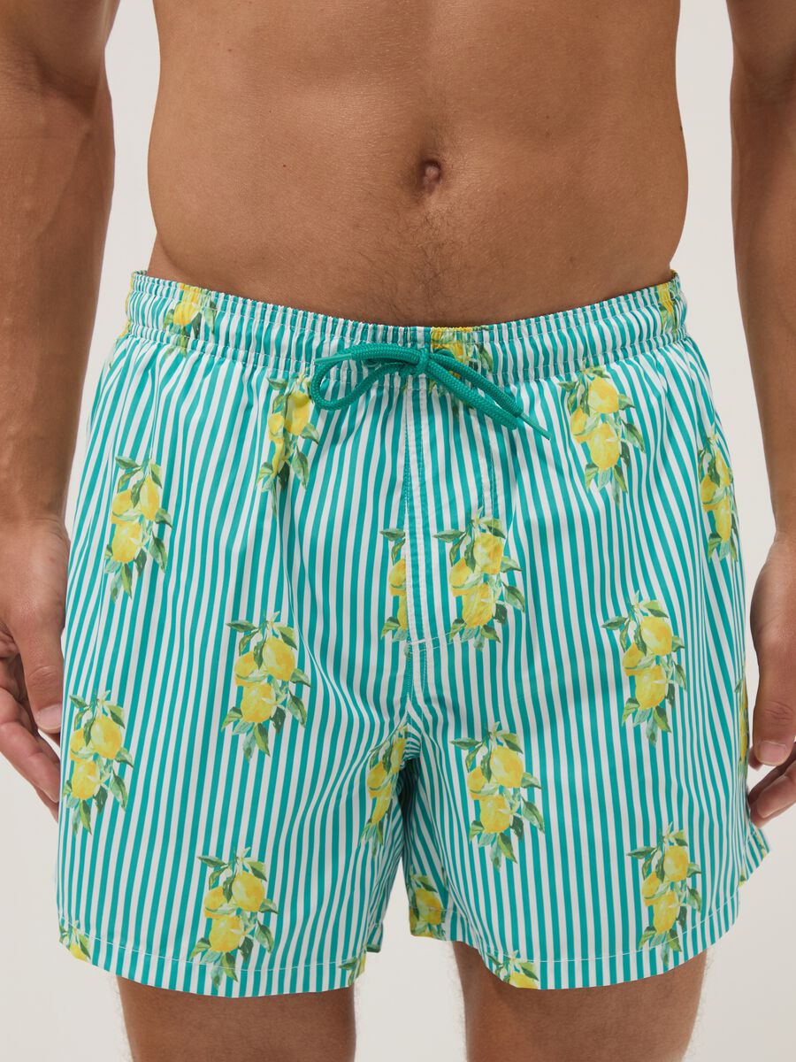 Blue striped swim shorts with lemon print_1