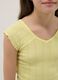 Yellow girls' cotton blend fitted V-neck t-shirt_2
