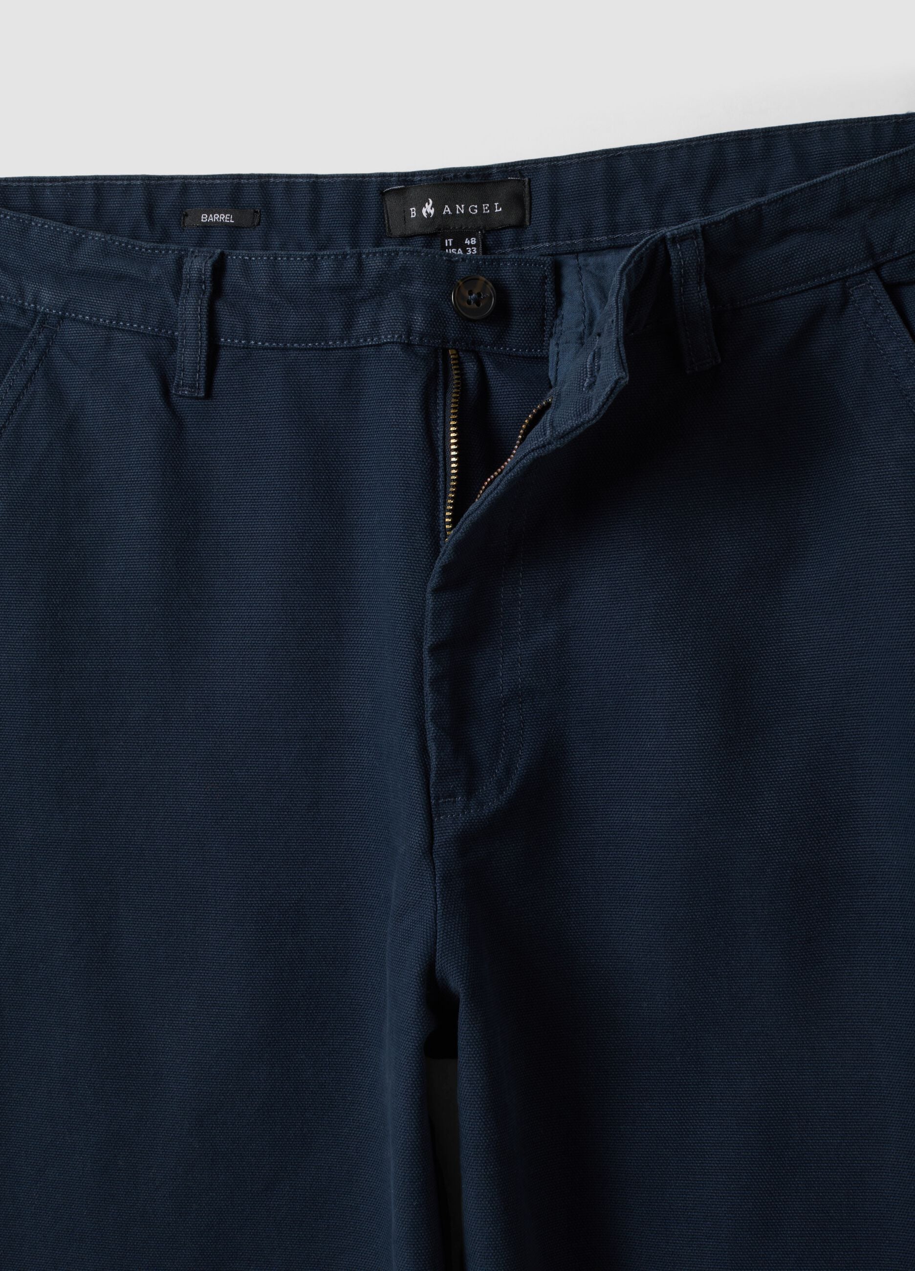 Blue pure cotton barrel-fit chino trousers