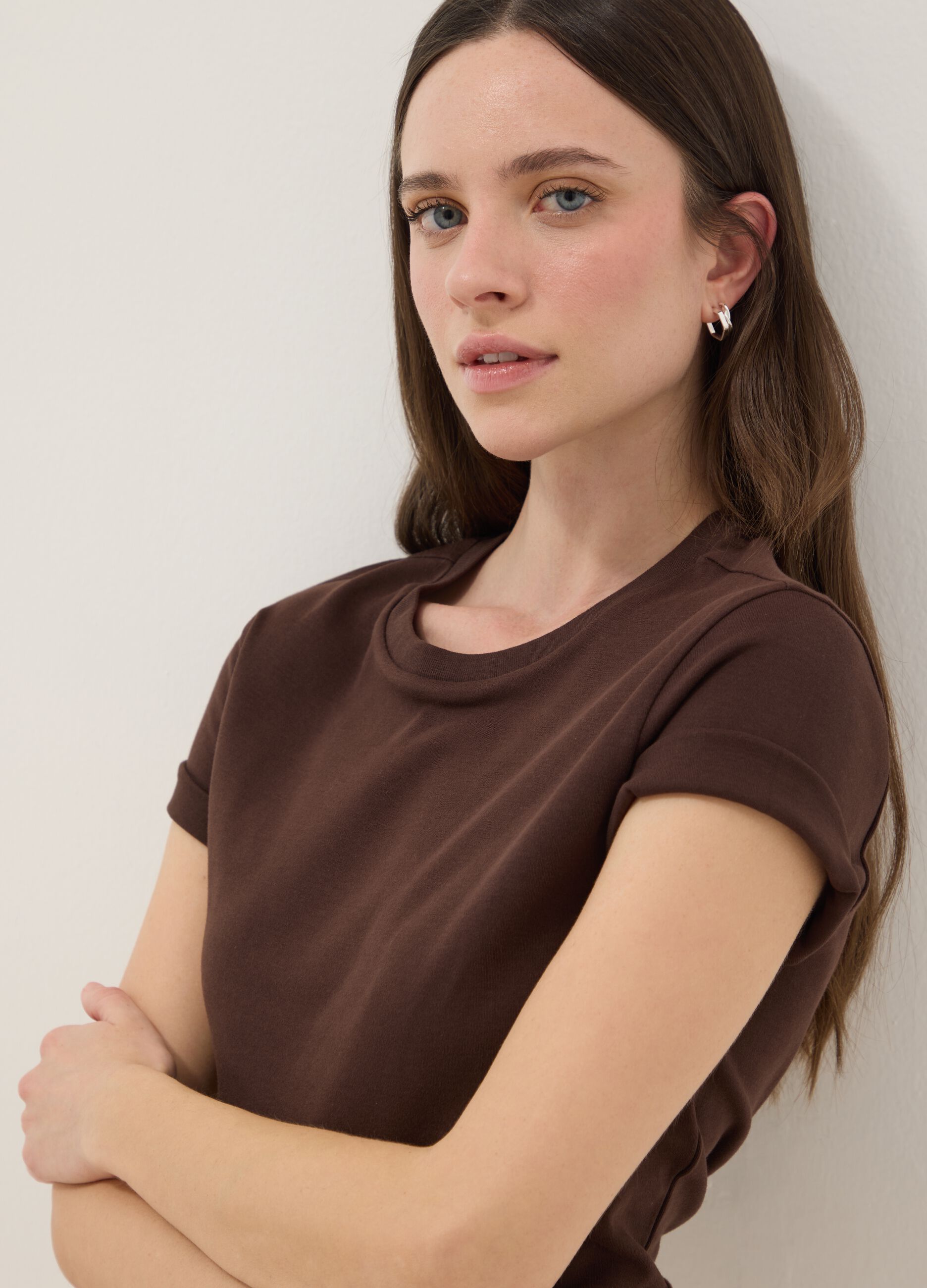 Brown pure cotton regular fit T-shirt