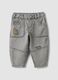 Grey baggy-fit pure cotton jeans with prints for baby boy_0