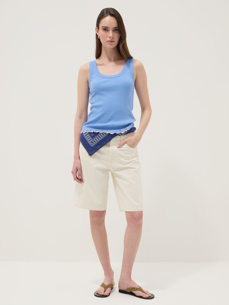 Light blue pure cotton ribbed regular-fit tank top_2