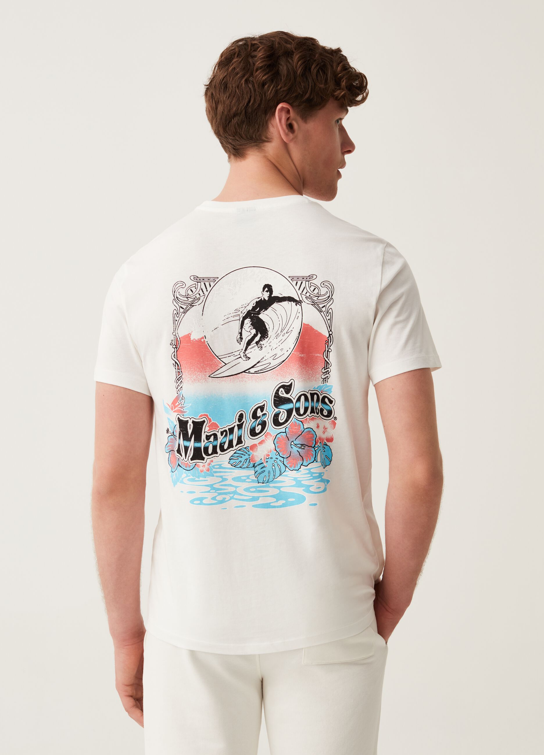 Cotton T-shirt with Maui and Sons print