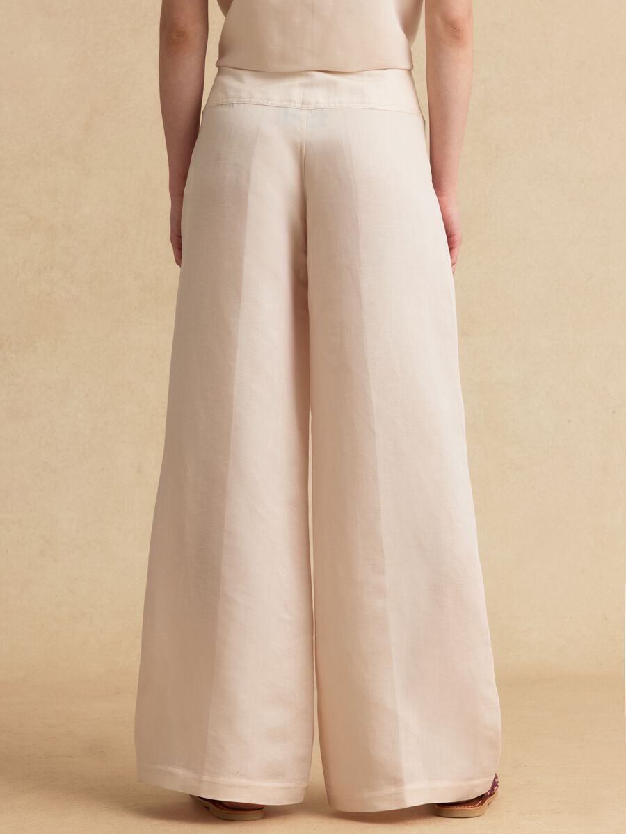 Rosa Wide-Leg-Hose aus Leinen-Viskose-Mix mit seitlichem Reissverschluss_2