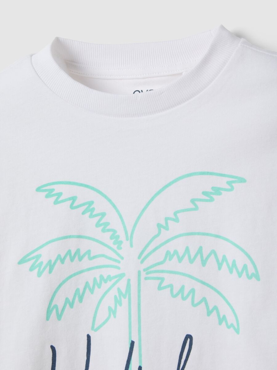 Children's white pure cotton t-shirt regular fit with palm print_2