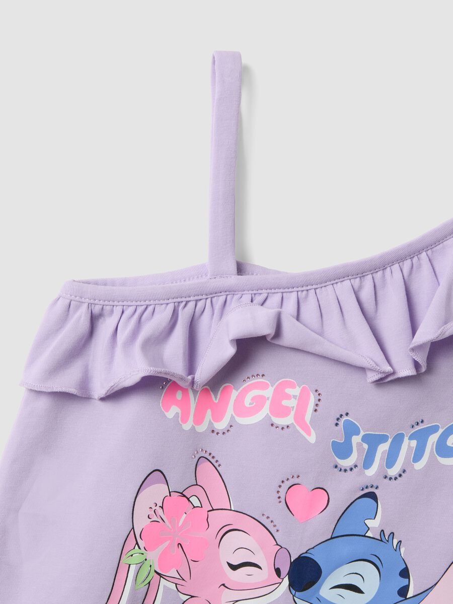 Purple stretch cotton girls&rsquo; tank top with frills and Stitch print_2