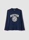 Blue organic cotton T-shirt with college print_0