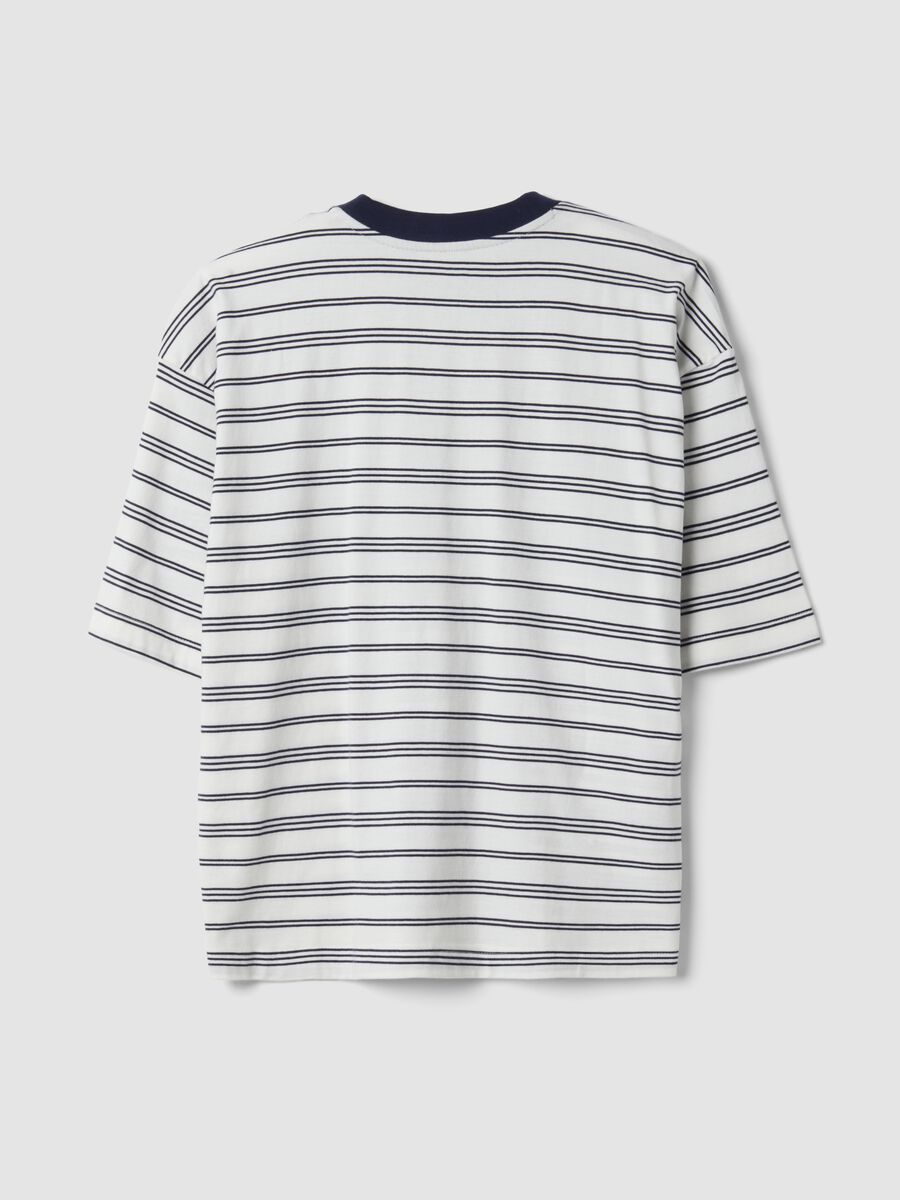 T-shirt blu a righe in puro cotone boxy fit_1