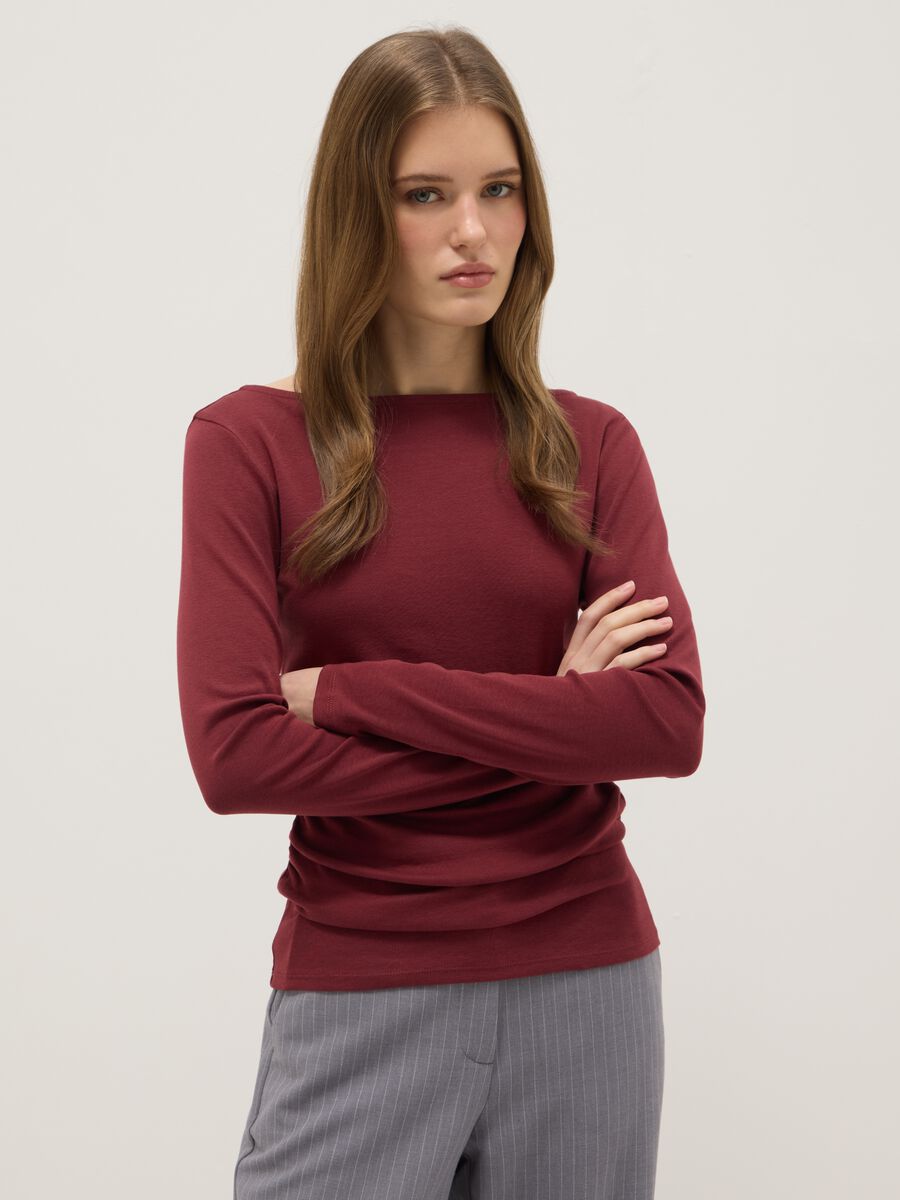 Red long-sleeved pure cotton T-shirt regular fit_0