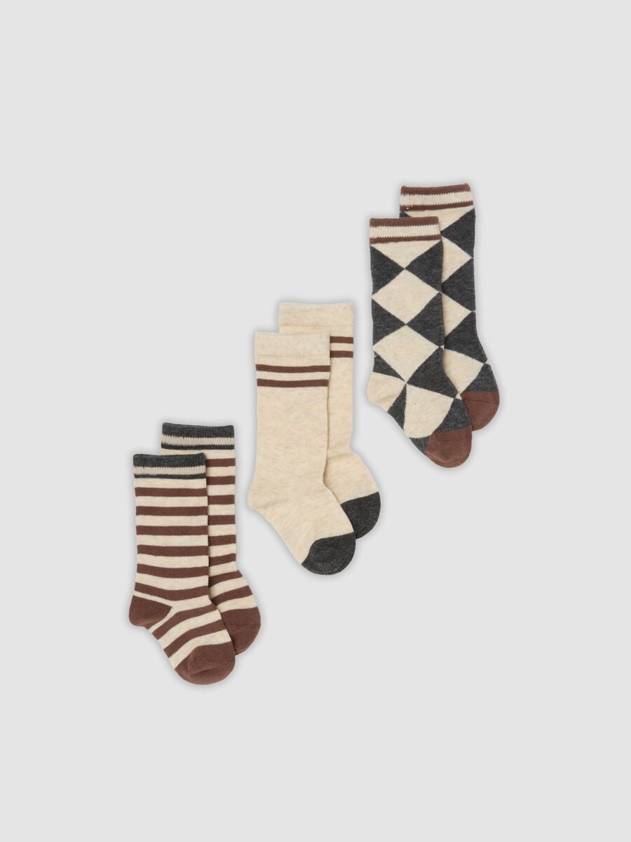 3-pack of beige long socks in stretch organic cotton_0