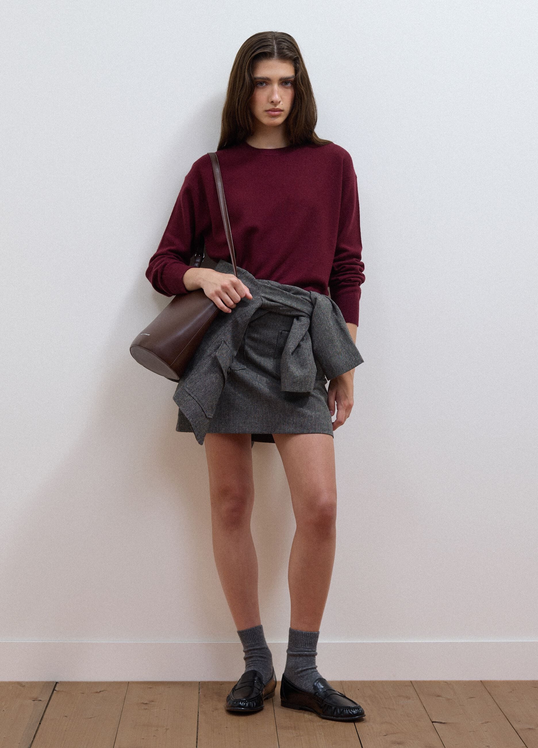 Purple pure wool crew-neck jumper in an oversized fit