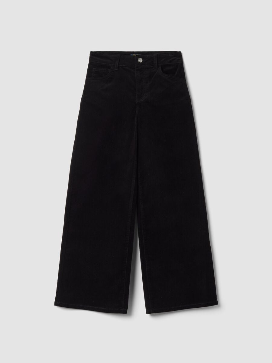 Schwarze Wide-Leg-Hose aus Stretch-Baumwolle_0