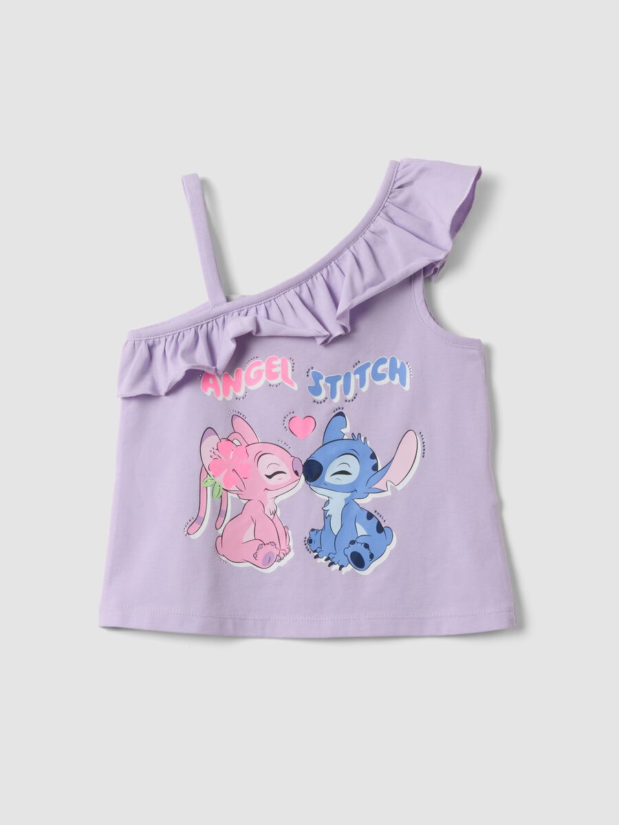 Purple stretch cotton girls&rsquo; tank top with frills and Stitch print_0