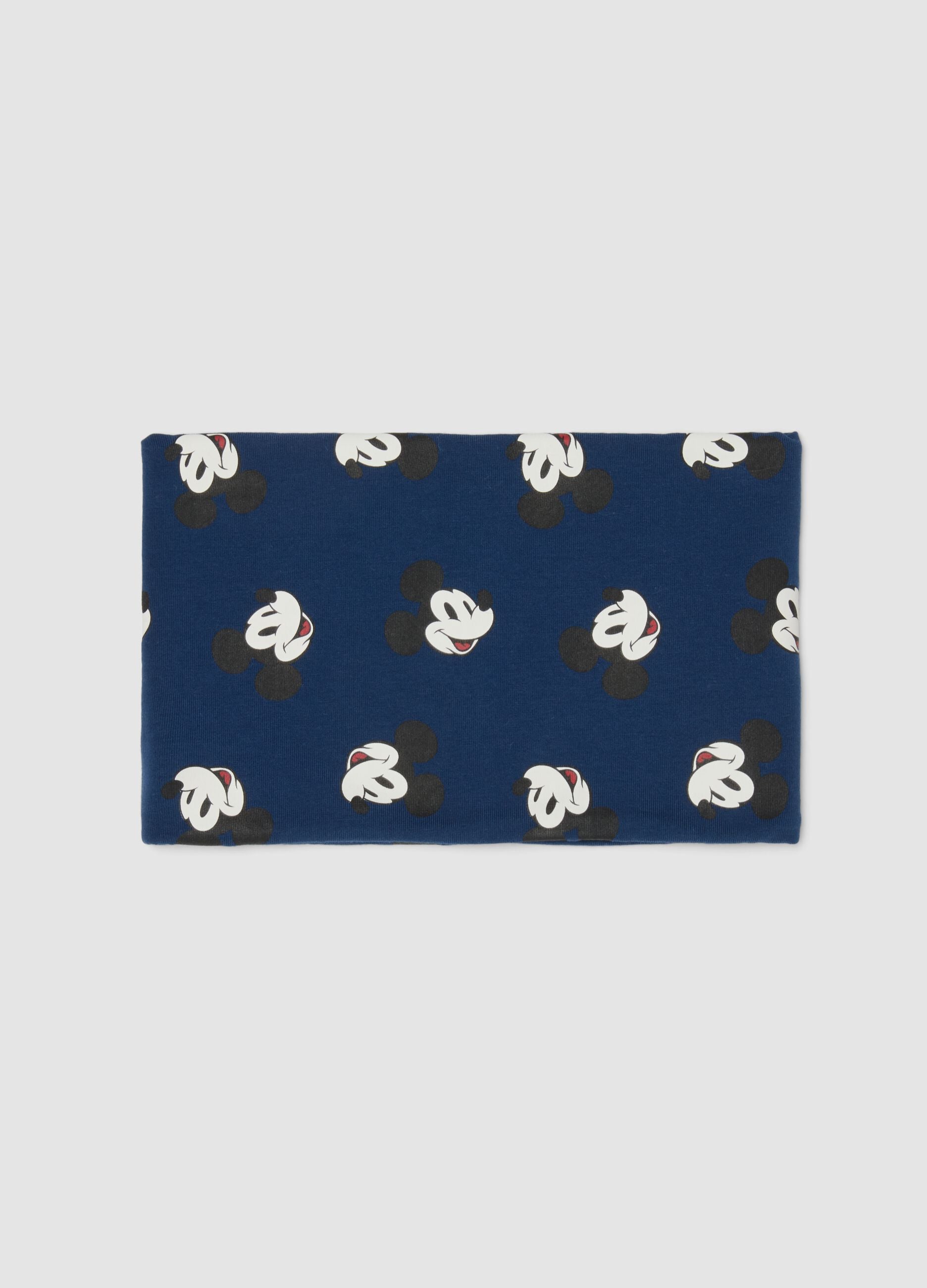 Cachecol azul em algod&atilde;o org&acirc;nico el&aacute;stico com estampado do Mickey para menino