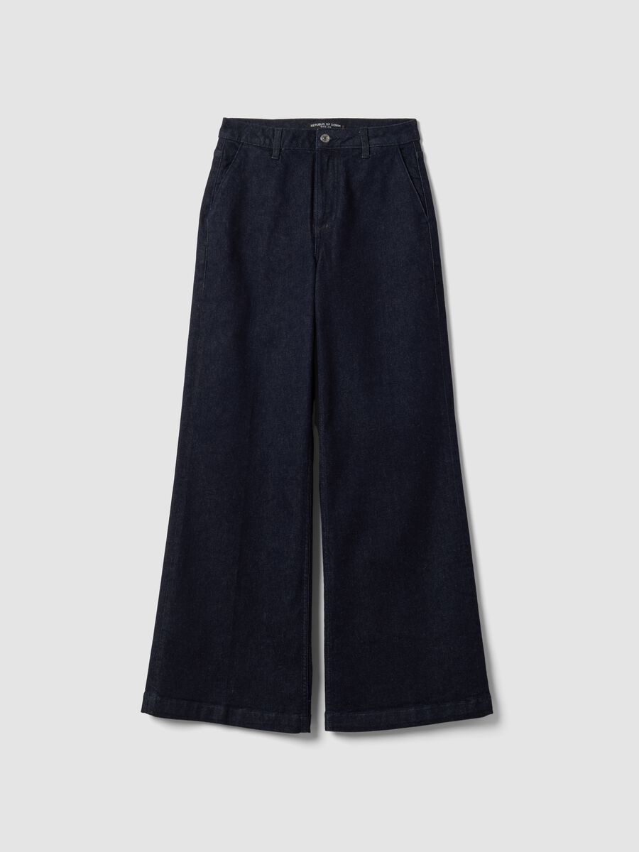 Dark blue high-waisted wide-leg stretch cotton jeans_4