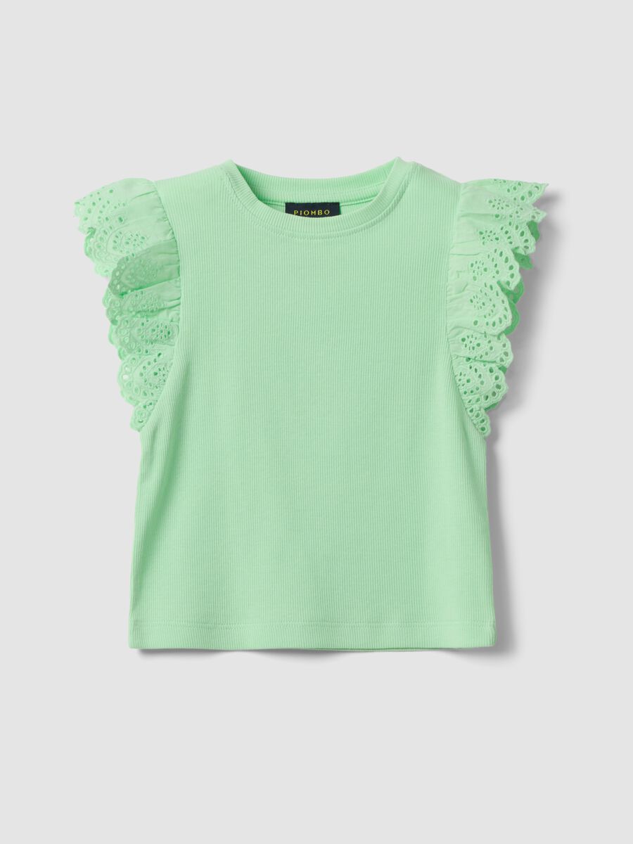 Girls&rsquo; green stretch cotton vest top with ruffles_0