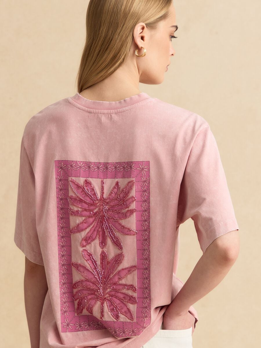 Pink pure cotton T-shirt with embroidery_0