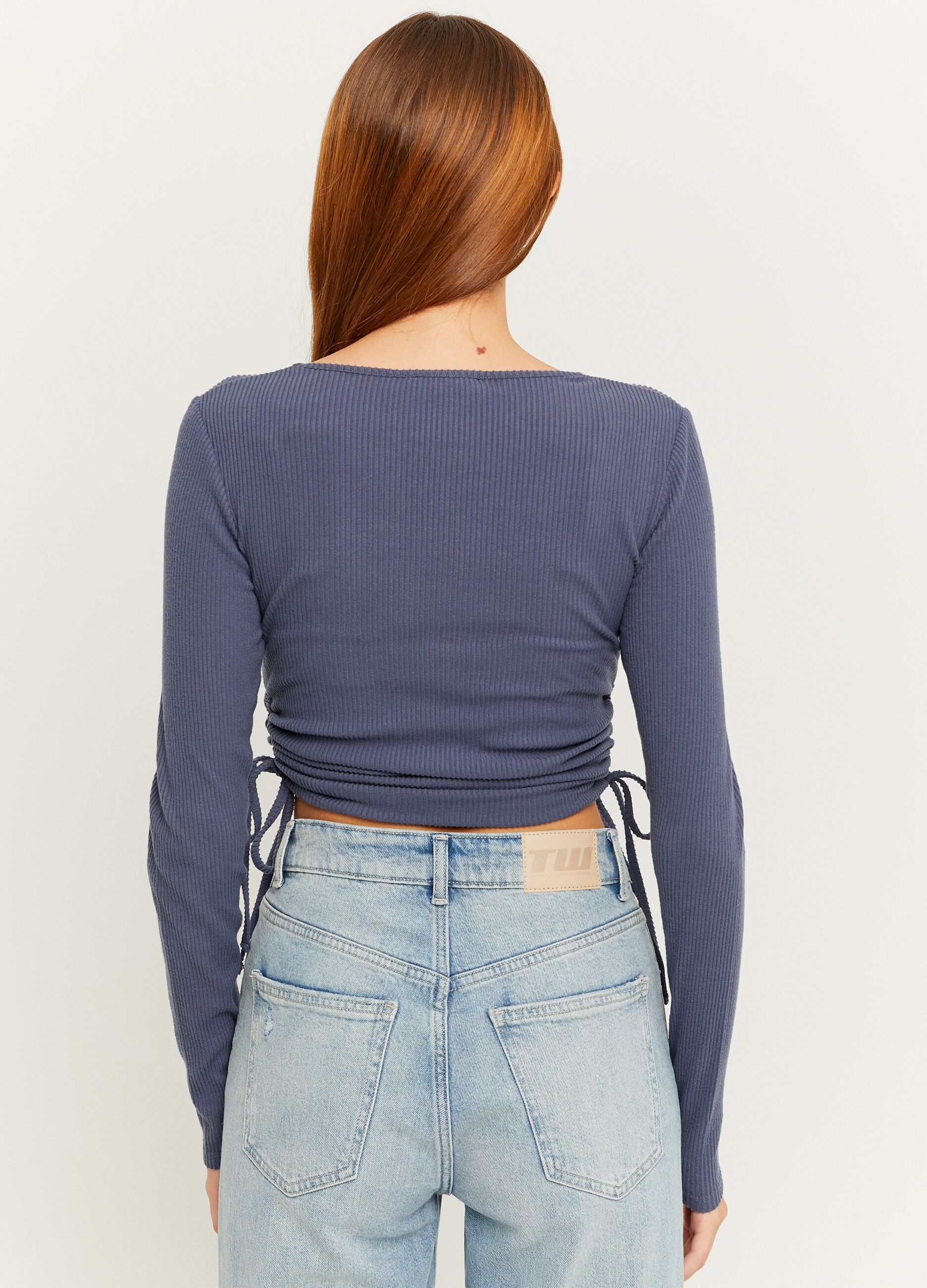 Ribbed crop T-shirt with laces