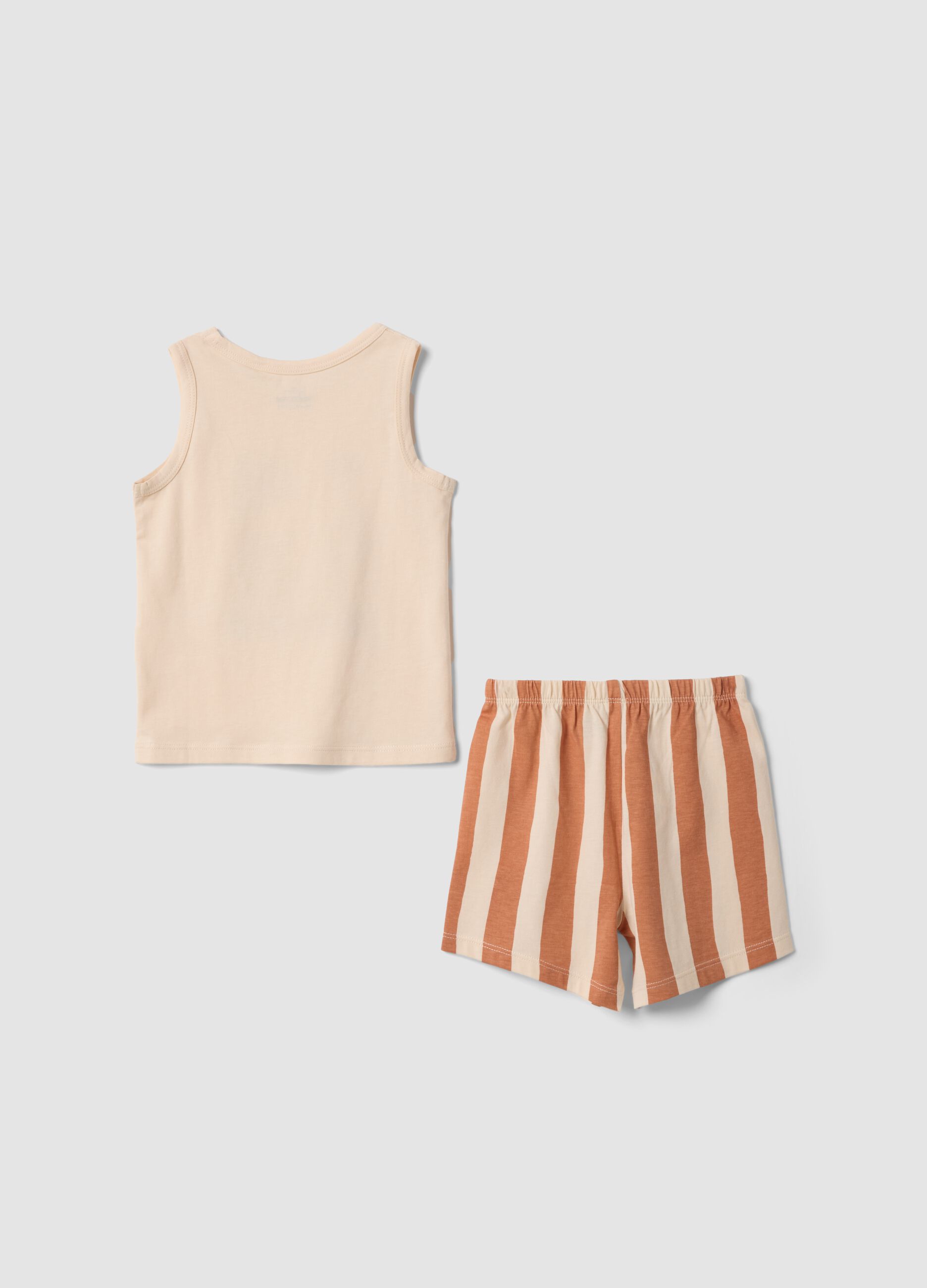 Pijama bege para beb&eacute; em algod&atilde;o org&acirc;nico com camisola de al&ccedil;as e cal&ccedil;&otilde;es