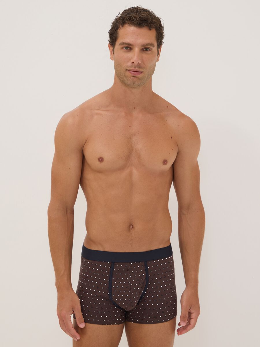 3er-Pack braune Boxer aus elastischer Bio-Baumwolle mit Punkten_0